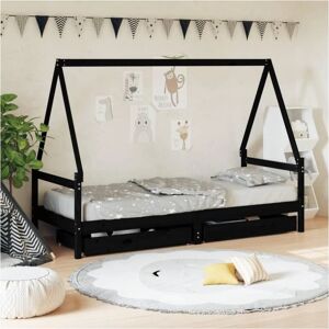 vidaXL Kids Bed Black Solid Pine Wood - Kids Bed vidaXL Kids Bed Black Solid Pine Wood - Kids Bed