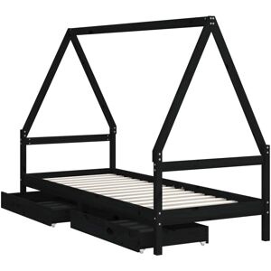 vidaXL Kids Bed Black Solid Pine Wood - Kids Bed vidaXL Kids Bed Black Solid Pine Wood - Kids Bed
