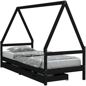vidaXL Kinderbett Schwarz - Massives Kiefernholz mit Schubladen vidaXL Kinderbett Schwarz - Massives Kiefernholz mit Schubladen