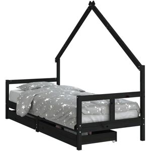 vidaXL Pat pentru copii cu sertare negru 80x200 cm - Pat pentru copii vidaXL Pat pentru copii cu sertare negru 80x200 cm - Pat pentru copii