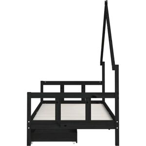 vidaXL Kids Bed Frame with Drawers Black 90x200 cm Solid Wood Pine - Kids Bed vidaXL Kids Bed Frame with Drawers Black 90x200 cm Solid Wood Pine - Kids Bed