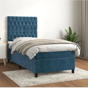 vidaXL Donkerblauwe Velours 90x190cm Boxspring Bed - Matras & Frame vidaXL Donkerblauwe Velours 90x190cm Boxspring Bed - Matras & Frame
