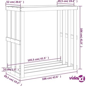 vidaXL Outdoor Firewood Shelf 108x52x106 cm Solid Pine Wood Brown - Firewood Shelf vidaXL Outdoor Firewood Shelf 108x52x106 cm Solid Pine Wood Brown - Firewood Shelf