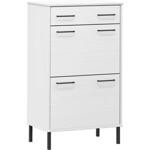 vidaXL Solid Wood Pine Shoe Rack with Metal Legs White OSLO - Shoe Rack vidaXL Solid Wood Pine Shoe Rack with Metal Legs White OSLO - Shoe Rack
