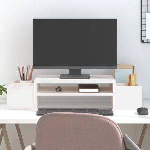 vidaXL Solid Wood Pine Monitor Stand - White - Monitor Stand vidaXL Solid Wood Pine Monitor Stand - White - Monitor Stand