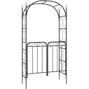 vidaXL Garden Arch with Gate Black 108x45x235 cm Steel - Garden Arch vidaXL Garden Arch with Gate Black 108x45x235 cm Steel - Garden Arch