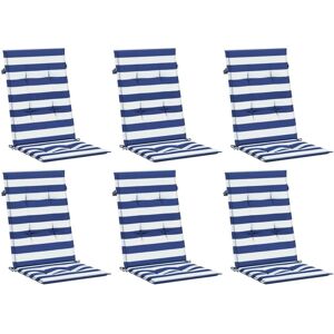 vidaXL Coussins de dossier haut - Tissu rayé bleu et blanc, 6 pcs - Publicité vidaXL Coussins de dossier haut - Tissu rayé bleu et blanc, 6 pcs - Publicité