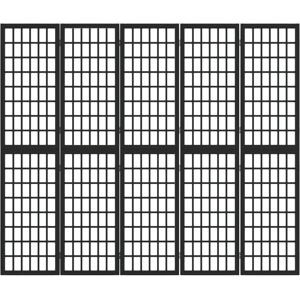 vidaXL Black 200x170cm Folding 5-Panel Room Divider Japanese Style Shoji vidaXL Black 200x170cm Folding 5-Panel Room Divider Japanese Style Shoji