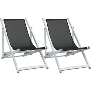 vidaXL Black Foldable Aluminium Textilene Beach Chairs - Beach Chairs vidaXL Black Foldable Aluminium Textilene Beach Chairs - Beach Chairs