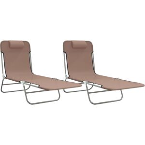 vidaXL Sonnenliegen Klappbar 2 Stk. Braun Textilene und Stahl - Sonnenliegen vidaXL Sonnenliegen Klappbar 2 Stk. Braun Textilene und Stahl - Sonnenliegen