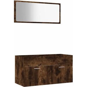 vidaXL Bathroom Furniture Set 2 Piece Smoked Oak Engineered Wood Sink Cabinet - Bathroom Furniture vidaXL Bathroom Furniture Set 2 Piece Smoked Oak Engineered Wood Sink Cabinet - Bathroom Furniture