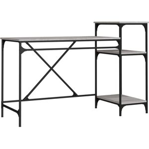 VIDAXL Grey Sonoma Desk with Shelves - Industrial Style VIDAXL Grey Sonoma Desk with Shelves - Industrial Style