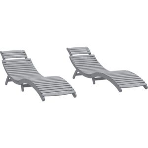 vidaXL Sun Loungers 2 pcs Solid Acacia Wood Grey - Sun Bed vidaXL Sun Loungers 2 pcs Solid Acacia Wood Grey - Sun Bed