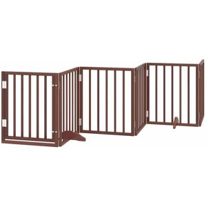 vidaXL Dog Gate with Door Foldable 12 Panels Brown - Dog Gate vidaXL Dog Gate with Door Foldable 12 Panels Brown - Dog Gate