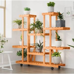 vidaXL Brown Fir Wood Flower Stand with Wheels - Flower Display Rack vidaXL Brown Fir Wood Flower Stand with Wheels - Flower Display Rack