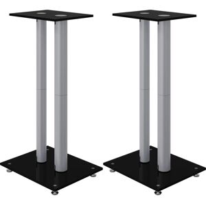 vidaXL Speaker Stand 2 pcs Black & Silver Tempered Glass 2 Columns vidaXL Speaker Stand 2 pcs Black & Silver Tempered Glass 2 Columns