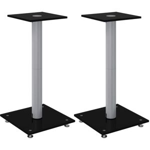 vidaXL Speaker Stands 2 pcs Black & Silver Tempered Glass - Speaker Stands vidaXL Speaker Stands 2 pcs Black & Silver Tempered Glass - Speaker Stands