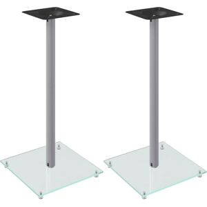 vidaXL Speaker Stands 2 pcs Silver Tempered Glass - Speaker Floor Stand vidaXL Speaker Stands 2 pcs Silver Tempered Glass - Speaker Floor Stand
