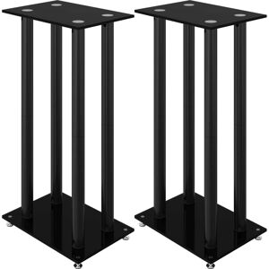 vidaXL Speaker Stands Pair Black Tempered Glass 4 Pillars - Speaker Stands vidaXL Speaker Stands Pair Black Tempered Glass 4 Pillars - Speaker Stands