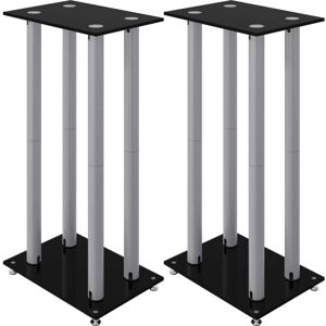 vidaXL Speaker Stands - 2pcs Tempered Glass - Black and Silver - Speaker Floor Stand vidaXL Speaker Stands - 2pcs Tempered Glass - Black and Silver - Speaker Floor Stand