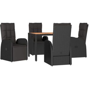 vidaXL Garden Dining Set 5 Piece Black Poly Rattan & Solid Wood Acacia - Garden Dining Set vidaXL Garden Dining Set 5 Piece Black Poly Rattan & Solid Wood Acacia - Garden Dining Set