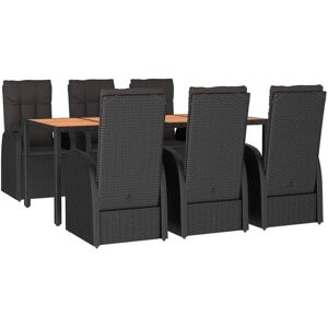 vidaXL Garden Dining Set 7 Piece Black Poly Rattan and Solid Wood Acacia - Garden Dining Set vidaXL Garden Dining Set 7 Piece Black Poly Rattan and Solid Wood Acacia - Garden Dining Set