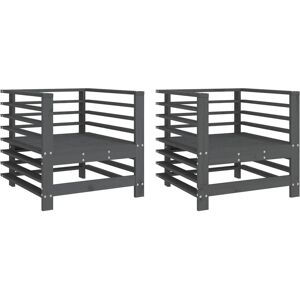 vidaXL Gartenstühle 2 Stück Grau Massives Kiefernholz - Gartenbank vidaXL Gartenstühle 2 Stück Grau Massives Kiefernholz - Gartenbank