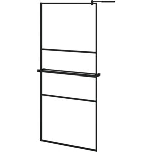 vidaXL Black Walk-in Shower Wall with Shelf - Shower Wall vidaXL Black Walk-in Shower Wall with Shelf - Shower Wall