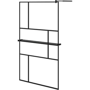 vidaXL Walk-in Shower Wall with Shelf Black 115x195 cm ESG Glass & Aluminium - Shower Wall vidaXL Walk-in Shower Wall with Shelf Black 115x195 cm ESG Glass & Aluminium - Shower Wall
