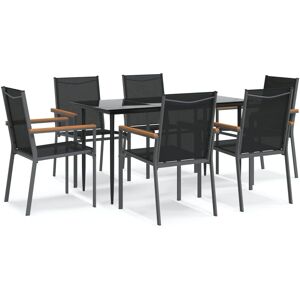 VidaXL Garden Dining Set 7-Piece Black Steel Textilene VidaXL Garden Dining Set 7-Piece Black Steel Textilene
