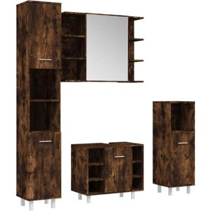 vidaXL Bathroom Cabinet Set 4 Piece Smoked Oak Engineered Wood Sink Cabinet - Bathroom Furniture Set vidaXL Bathroom Cabinet Set 4 Piece Smoked Oak Engineered Wood Sink Cabinet - Bathroom Furniture Set