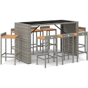 vidaXL Garden Bar Set 9 Piece Grey Poly Rattan & Solid Wood vidaXL Garden Bar Set 9 Piece Grey Poly Rattan & Solid Wood