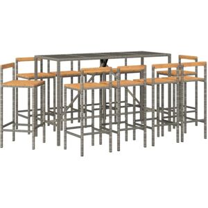 vidaXL Garden Bar Set Grey Poly Rattan & Solid Wood Acacia - Garden Bar Set vidaXL Garden Bar Set Grey Poly Rattan & Solid Wood Acacia - Garden Bar Set