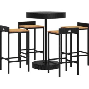 vidaXL Garden Bar Set Black Poly Rattan & Solid Wood - Garden Bar Set vidaXL Garden Bar Set Black Poly Rattan & Solid Wood - Garden Bar Set