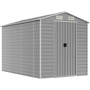 vidaXL Garden Shed Light Grey 191x300x198 cm Galvanised Steel - Garden Shed vidaXL Garden Shed Light Grey 191x300x198 cm Galvanised Steel - Garden Shed
