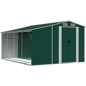 vidaXL Garden Shed Green 277x365.5x179 cm Galvanised Steel - Garden Shed vidaXL Garden Shed Green 277x365.5x179 cm Galvanised Steel - Garden Shed