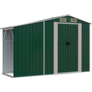 vidaXL Garden Shed Green 277x93x179 cm Galvanised Steel - Garden Shed vidaXL Garden Shed Green 277x93x179 cm Galvanised Steel - Garden Shed