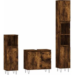 vidaXL Bathroom Furniture Set Smoked Oak - Bathroom Storage Cabinet Set vidaXL Bathroom Furniture Set Smoked Oak - Bathroom Storage Cabinet Set