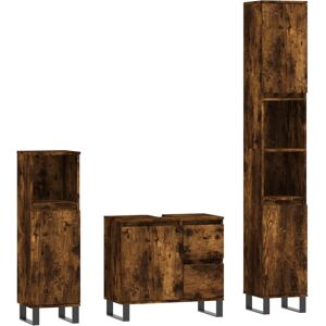 vidaXL Bathroom Furniture Set Smoked Oak 3-Piece - Bathroom Furniture vidaXL Bathroom Furniture Set Smoked Oak 3-Piece - Bathroom Furniture
