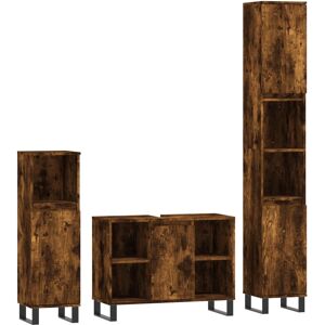 vidaXL Smoked Oak Bathroom Furniture Set - 3 Piece, Engineered Wood vidaXL Smoked Oak Bathroom Furniture Set - 3 Piece, Engineered Wood