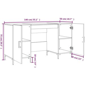 vidaXL White High Gloss 140x50x75cm Engineer Desk - Desk vidaXL White High Gloss 140x50x75cm Engineer Desk - Desk