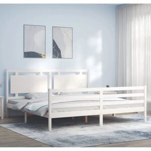 vidaXL White Solid Wood Bed Frame - 200x200 cm - Bed Base & Headboard vidaXL White Solid Wood Bed Frame - 200x200 cm - Bed Base & Headboard