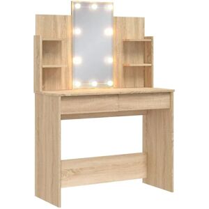 vidaXL White Sonoma Oak Dressing Table with LED Lights vidaXL White Sonoma Oak Dressing Table with LED Lights