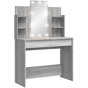 vidaXL Grey Sonoma Dressing Table with LED Lights - Dressing Table vidaXL Grey Sonoma Dressing Table with LED Lights - Dressing Table