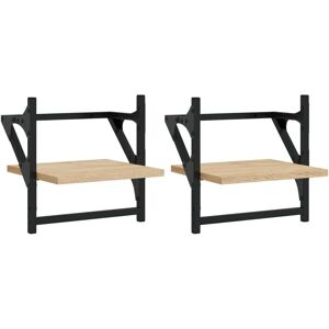 vidaXL Sonoma Oak Wall Shelves with Bars - Wall Mounted Shelf vidaXL Sonoma Oak Wall Shelves with Bars - Wall Mounted Shelf