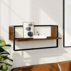 vidaXL Brown Oak Wall Shelf with Bar - Wall Mount Storage vidaXL Brown Oak Wall Shelf with Bar - Wall Mount Storage