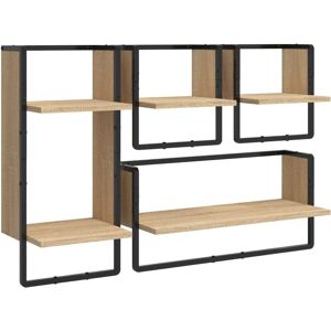 vidaXL Sonoma Oak Wall Shelf Set 4 Piece - Wall Shelf Set vidaXL Sonoma Oak Wall Shelf Set 4 Piece - Wall Shelf Set