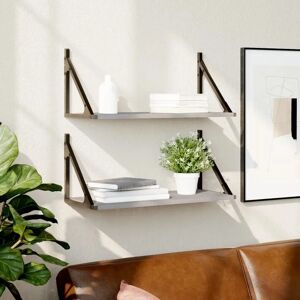 vidaXL Grey Sonoma Wall Shelves 2 pcs - Wall Mounted Storage vidaXL Grey Sonoma Wall Shelves 2 pcs - Wall Mounted Storage