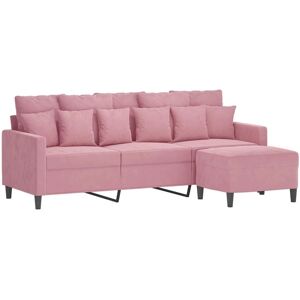 VIDAXL Roze Fluwelen 3-Zitsbank met Voetenbank - Bank VIDAXL Roze Fluwelen 3-Zitsbank met Voetenbank - Bank