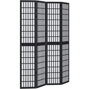vidaXL Black 4-Panels Solid Wood Room Divider - Privacy Screen vidaXL Black 4-Panels Solid Wood Room Divider - Privacy Screen